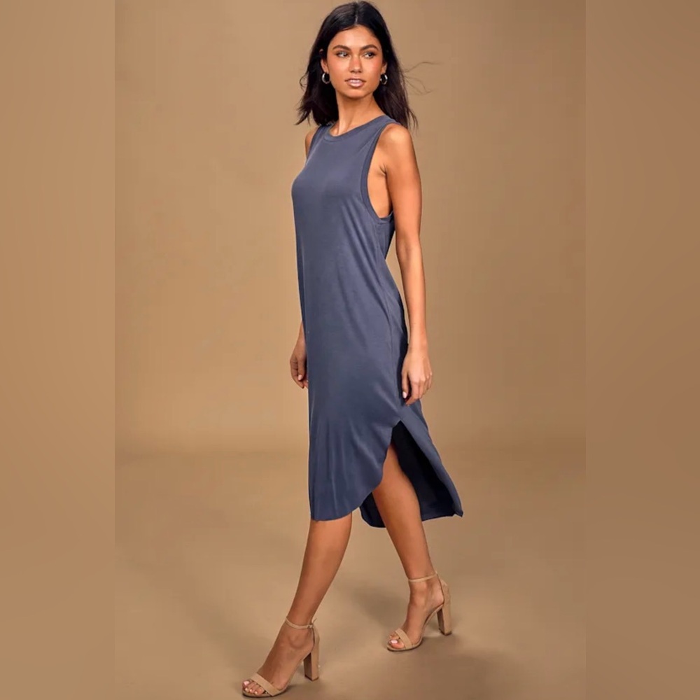 Lulus Lush Midnight Lady Washed Denim Blue Midi Dress - Size Small